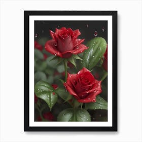 Red Roses At Rainy With Water Droplets Vertical Composition 37 Art Print