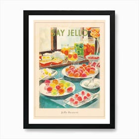 Jelly Dessert Platter Vintage Cookbook Style Illustration Poster Art Print
