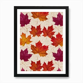 Autumn Themed Wallpaper Showcasing A Sun Drenched Group Of Maple Leaves In Varying Shades Of Red Or (3) Art Print