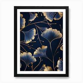 Gold Ginkgo Leaves Seamless Pattern Art Print