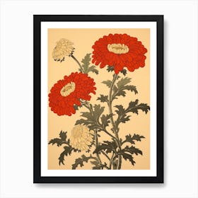 Kiku Chrysanthemum 1 Vintage Botanical Woodblock Art Print