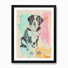 Greater Swiss Mountain Dog Dog Pastel Line Watercolour Illustration  2 Art Print