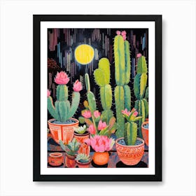 Cactus Painting Maximalist Still Life Moon Cactus 1 Art Print