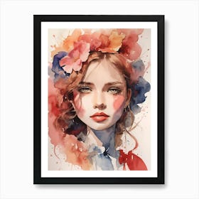 Watercolor Of A Girl With Flowers 2 Art Print