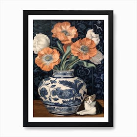 Anemone With A Cat 4 William Morris Style Art Print