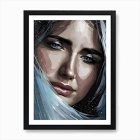 Of A Woman With Blue Eyes Sad Art Print