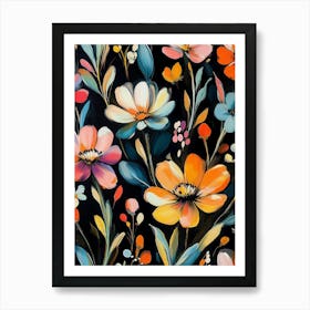 Flowers On Black Poster