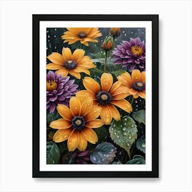 Whispers of Autumn in the Rain: Flowers On A Rainy Day Art Print