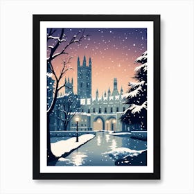 Winter Travel Night Illustration Cambridge United Kingdom 4 Art Print