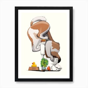 St Bernard Dog Drinking From Toilet Art Print