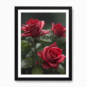 Red Roses At Rainy With Water Droplets Vertical Composition 69 Art Print