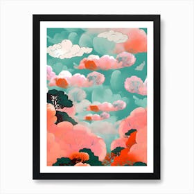 Red Clouds Sky Pattern Art Print