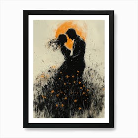 Sunset Love Canvas Print, Romantic Monochrome Charcoal style Art Print