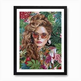 Floral Handpainted Portrait Of Jennifer Lopez J Lo 1 Art Print