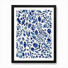 Blue Floral Pattern 1 Art Print
