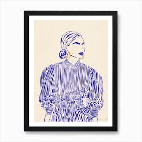 Frau in Blau Poster Minimalistisch fürs Wohnzimmer