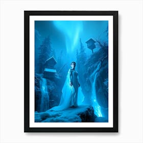 Ice Beauty At Waterfall - Diverse Art Illustration 4 Art Print