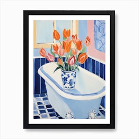 A Bathtube Full Of Tulip In A Bathroom 4 Art Print