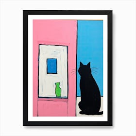 Black Cat Looking At A Piece Of Art Art Print