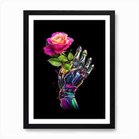 Android Hand Holding A Pink Rose Flower Art Print