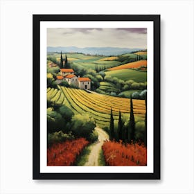 Idyllic French Village Landscape - Digital Oil Painting Art Print