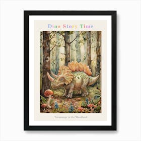 Triceratops In The Woodland Storybook Painting 1 Poster Art Print