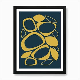 Mid Century Modern Abstract 8 Navy Blue and Mustard Yellow Art Print