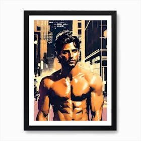 Shirtless Man In City Art Print