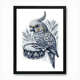 Cosmo Cockatoo On Drum Art Print