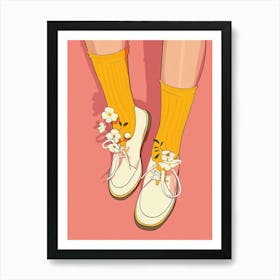 Yellow And Pink Flower Shoes 2 Art Print