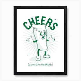 'Cheers' retro poster in green Art Print