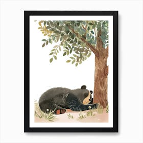 Sloth Bear Laying Under A Tree Storybook Illustration 3 Art Print