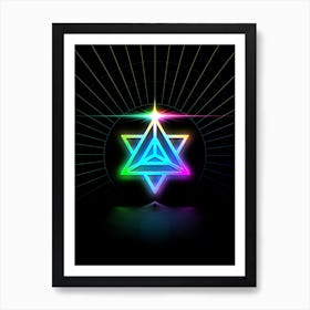 Neon Geometric Glyph in Candy Blue and Pink with Rainbow Sparkle on Black n.0188 Art Print