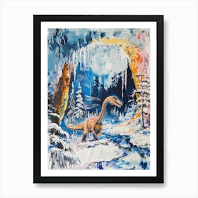 T Rex In Ice Cave Painting Art Print