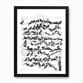 Cat Symphony Black And White Art Print