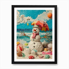 Retro Kitsch Snowmen On The Beach 4 Art Print