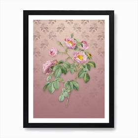 Vintage Tomentose Rose Botanical on Dusty Pink Pattern n.0685 Art Print