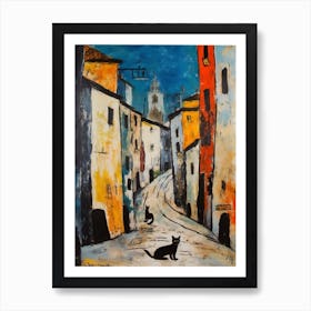 Painting Of Vienna With A Cat In The Style Of Surrealism, Miro Style 3 Art Print