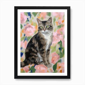 A American Bobtail Cat Painting, Impressionist Painting 4 Art Print