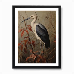 Dark And Moody Botanical Stork 1 Art Print