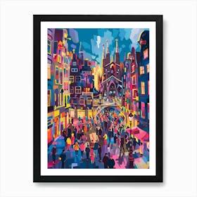 Barcelona At Night, Contemporary Art, Souvenir Art Print