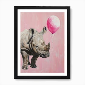 Cute Rhinoceros 2 With Balloon Art Print