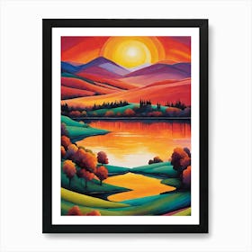 Sunset Over Lake 2 Art Print