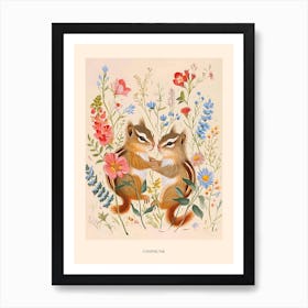 Folksy Floral Animal Drawing Chipmunk 4 Poster Art Print