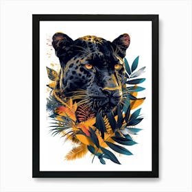 Double Exposure Realistic Black Panther With Jungle 26 Art Print