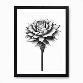 A Carnation In Black White Line Art Vertical Composition 31 Art Print