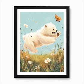 Polar Bear Cub Chasing After A Butterfly Storybook Illustration 3 Art Print