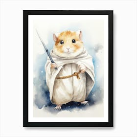 Baby Hamster As A Jedi Watercolour 3 Art Print