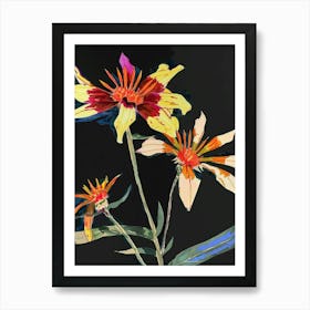 Neon Flowers On Black Gaillardia 2 Art Print