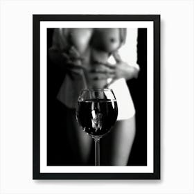 Black And White, Bar Cart, Vintage Bar Decor, Woman Drinking Wine Art Print